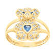 10kt Yellow Gold Womens Blue White Heart Round Cubic-Zirconia December Birthstone Teddy Bear Ring