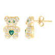 10kt Yellow Gold Womens Green White Heart Round Cubic-Zirconia May Birthstone Teddy Bear Stud Earrings