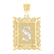 10kt Gold Two-Tone Diamond-Cut Unisex Letter S Initial Charm Pendant