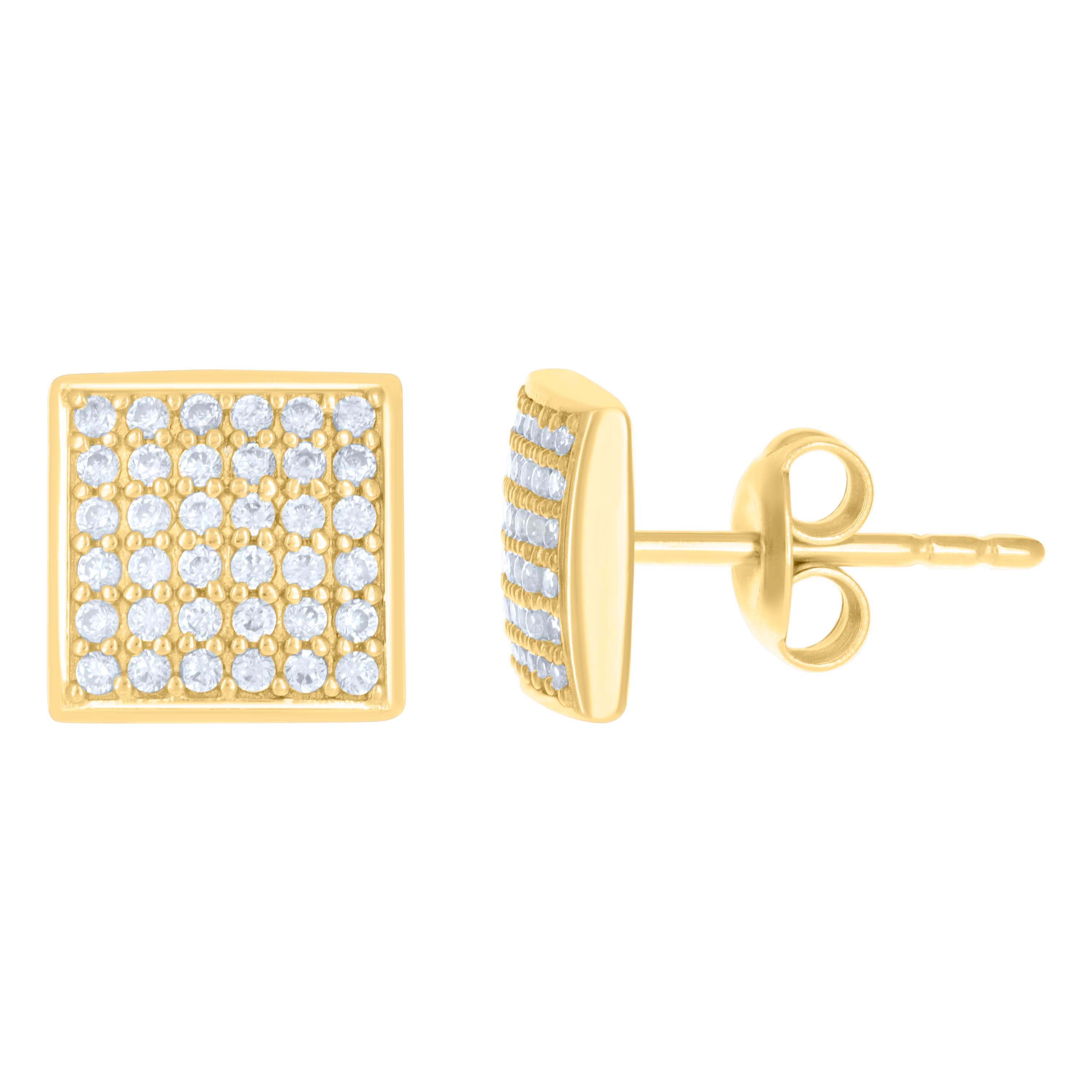 10kt Yellow Gold Womens Cubic-Zirconia Square Stud Earrings