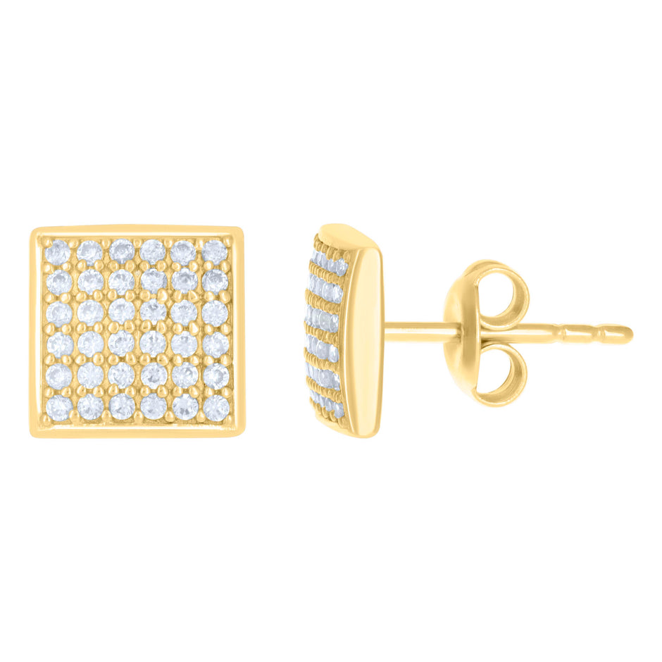 10kt Yellow Gold Womens Cubic-Zirconia Square Stud Earrings
