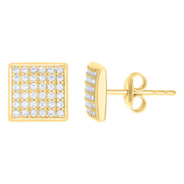 10kt Yellow Gold Womens Cubic-Zirconia Square Stud Earrings