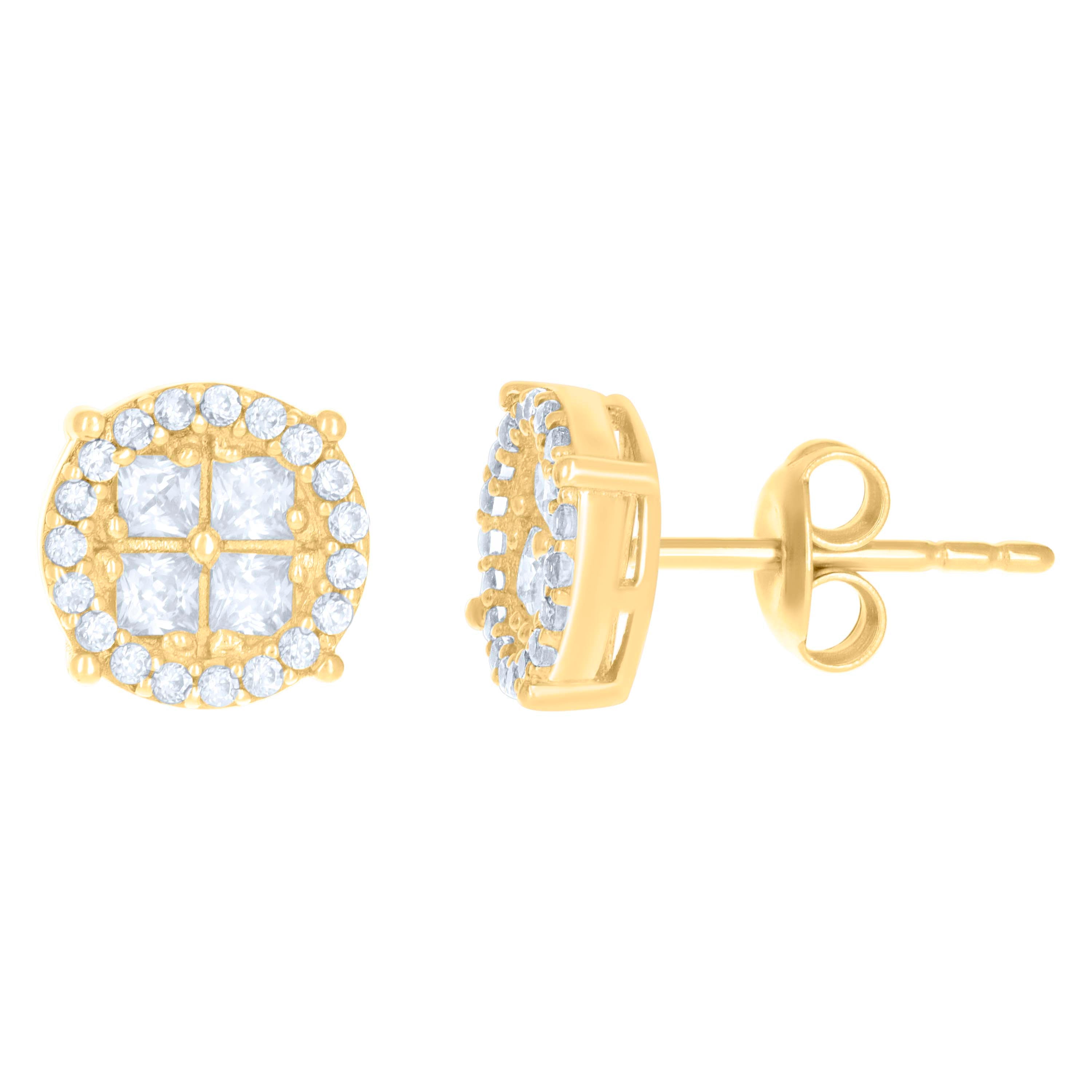 10kt Yellow Gold Womens Princess-Cut Round Cubic-Zirconia Fashion Stud Earrings 