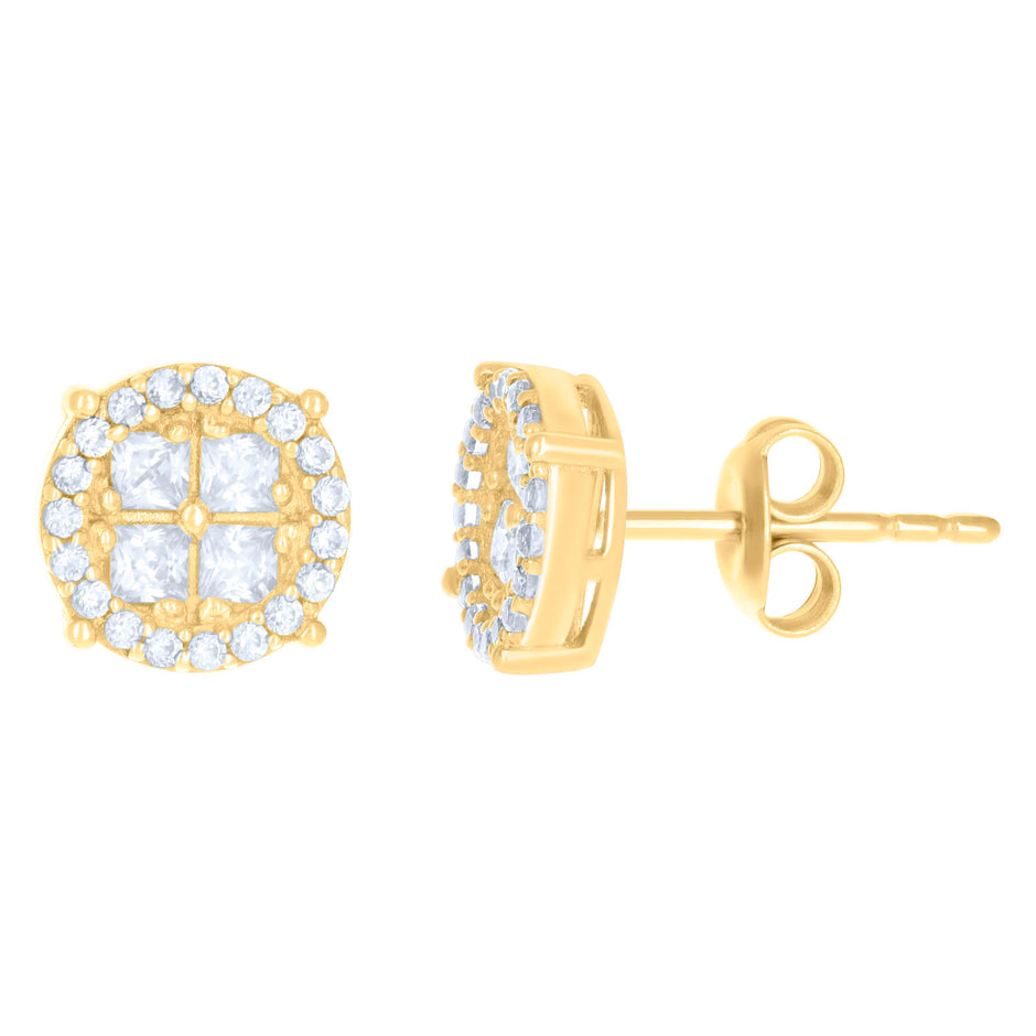 10kt Yellow Gold Womens Princess-Cut Round Cubic-Zirconia Fashion Stud Earrings 