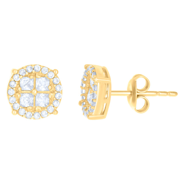 10kt Yellow Gold Womens Princess-Cut Round Cubic-Zirconia Fashion Stud Earrings 