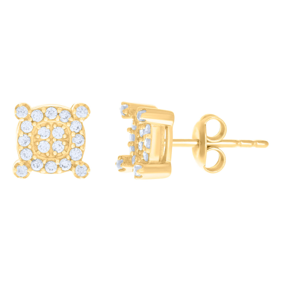 10kt Yellow Gold Womens Cubic-Zirconia Square Fashion Stud Earrings