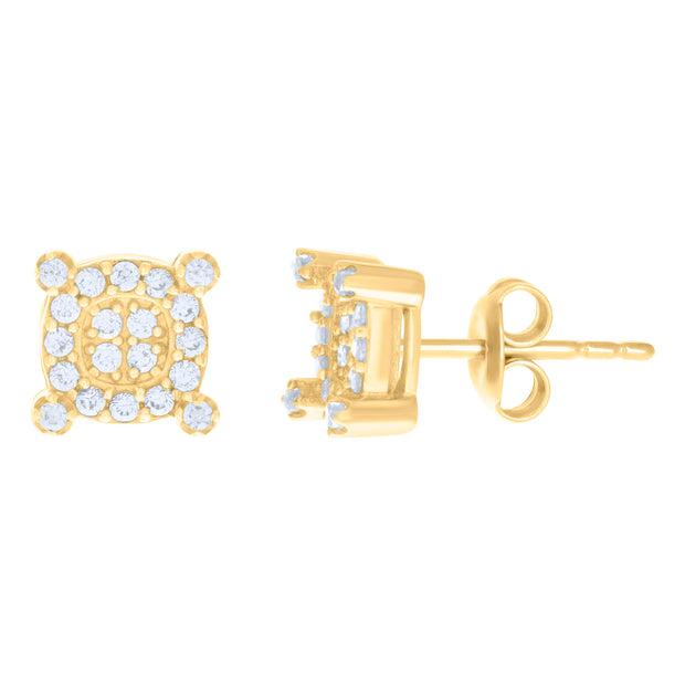10kt Yellow Gold Womens Cubic-Zirconia Square Fashion Stud Earrings