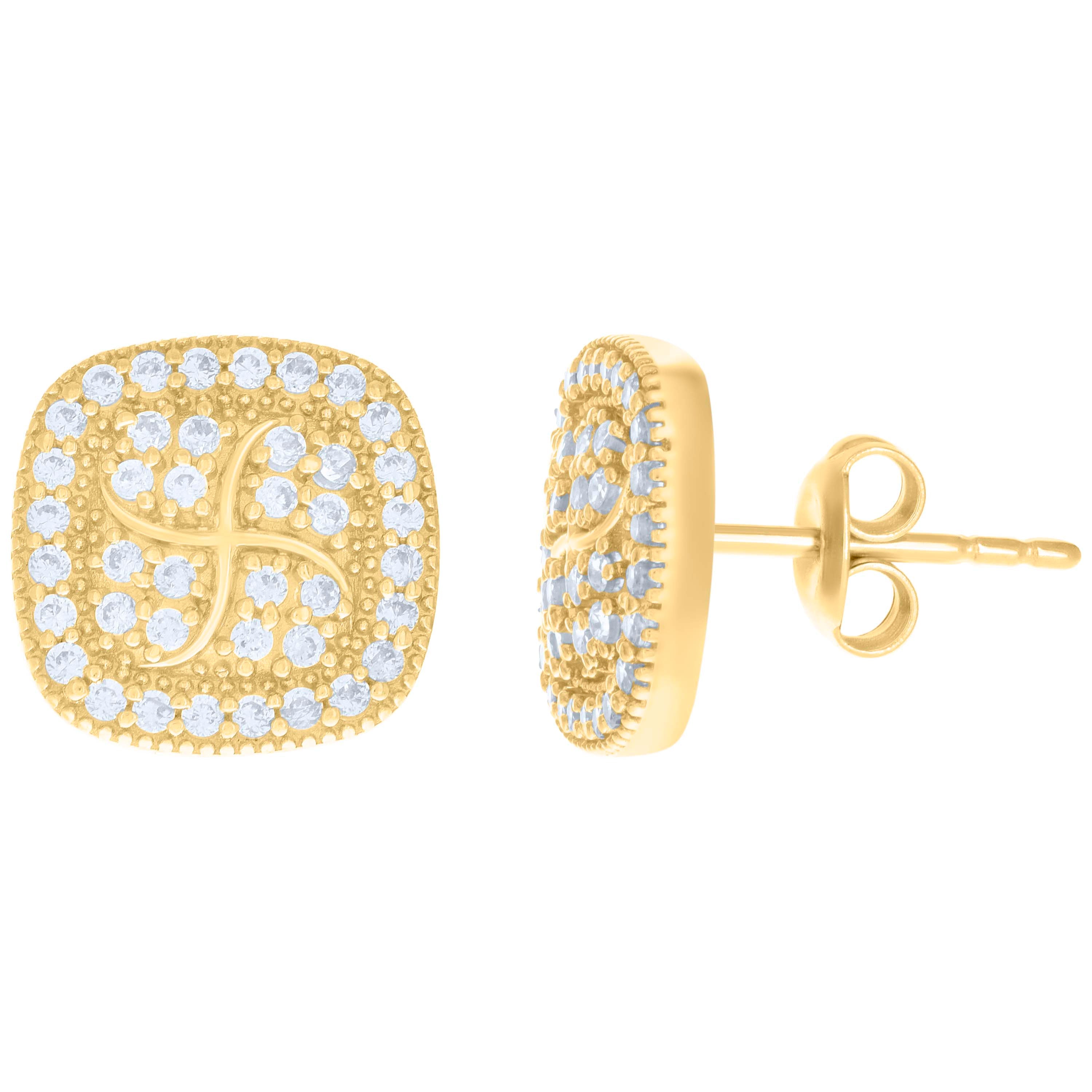 10kt Yellow Gold Womens Cubic-Zirconia Square Fashion Stud Earrings