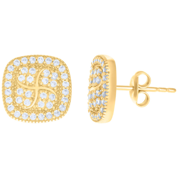 10kt Yellow Gold Womens Cubic-Zirconia Square Fashion Stud Earrings