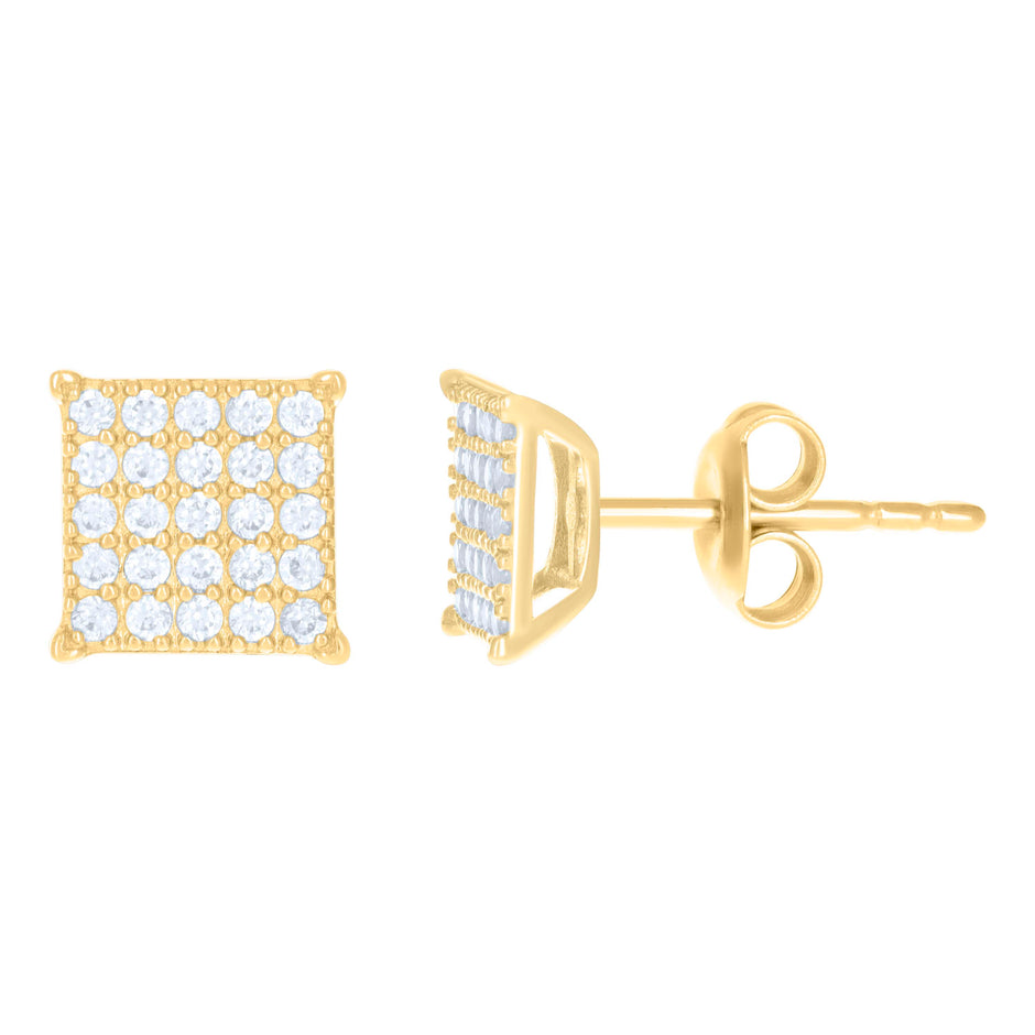 10kt Yellow Gold Womens Cubic-Zirconia Square Fashion Stud Earrings
