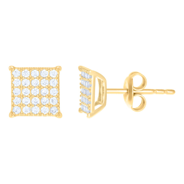 10kt Yellow Gold Womens Cubic-Zirconia Square Fashion Stud Earrings