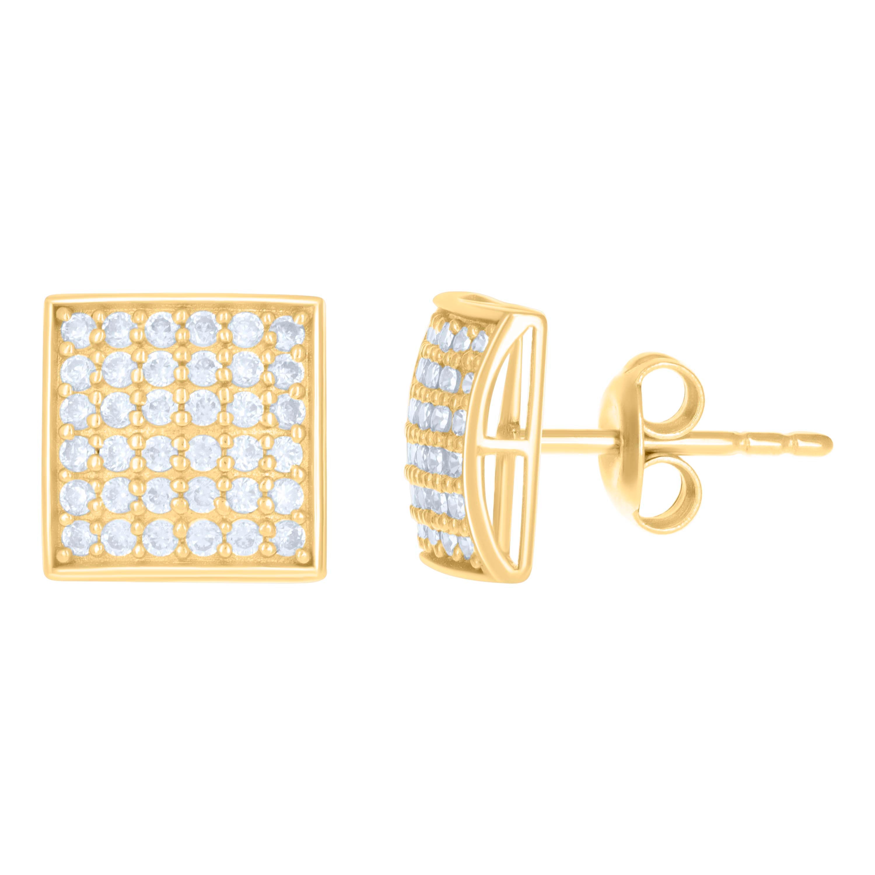 10kt Yellow Gold Womens Cubic-Zirconia Square Stud Earrings 