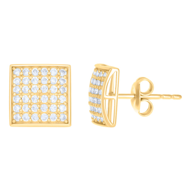 10kt Yellow Gold Womens Cubic-Zirconia Square Stud Earrings 