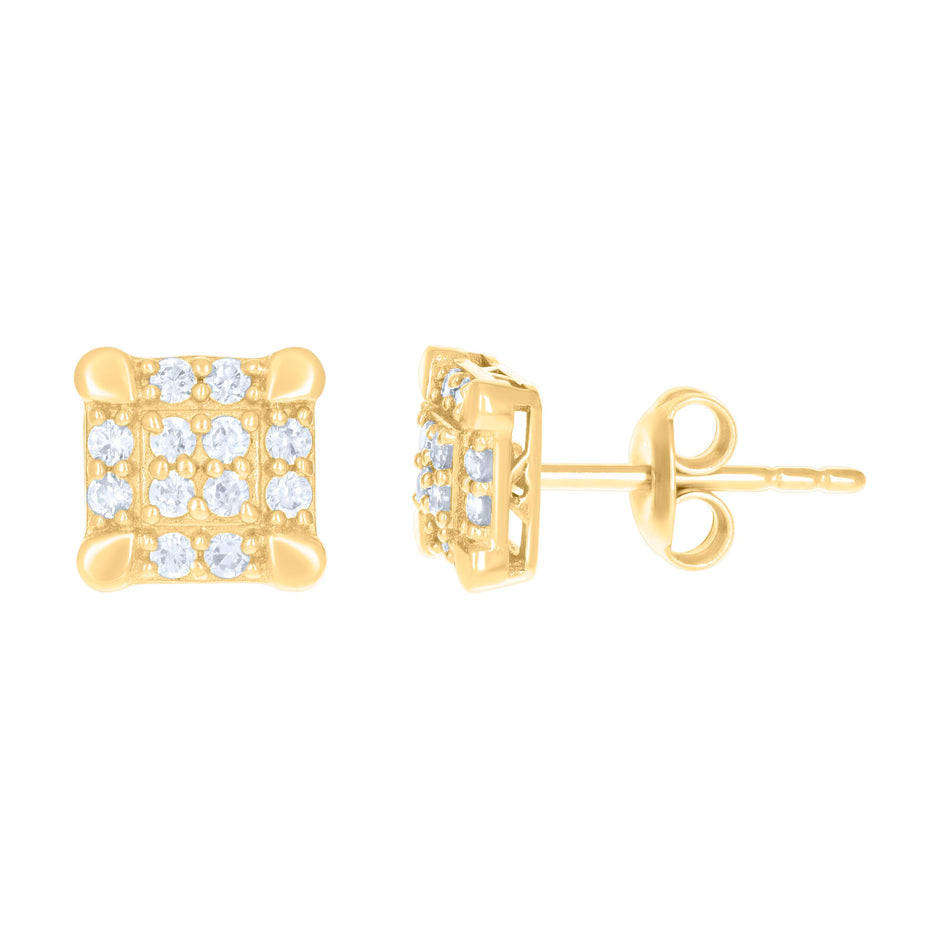 10kt Yellow Gold Womens Cubic-Zirconia Square Stud Earrings 