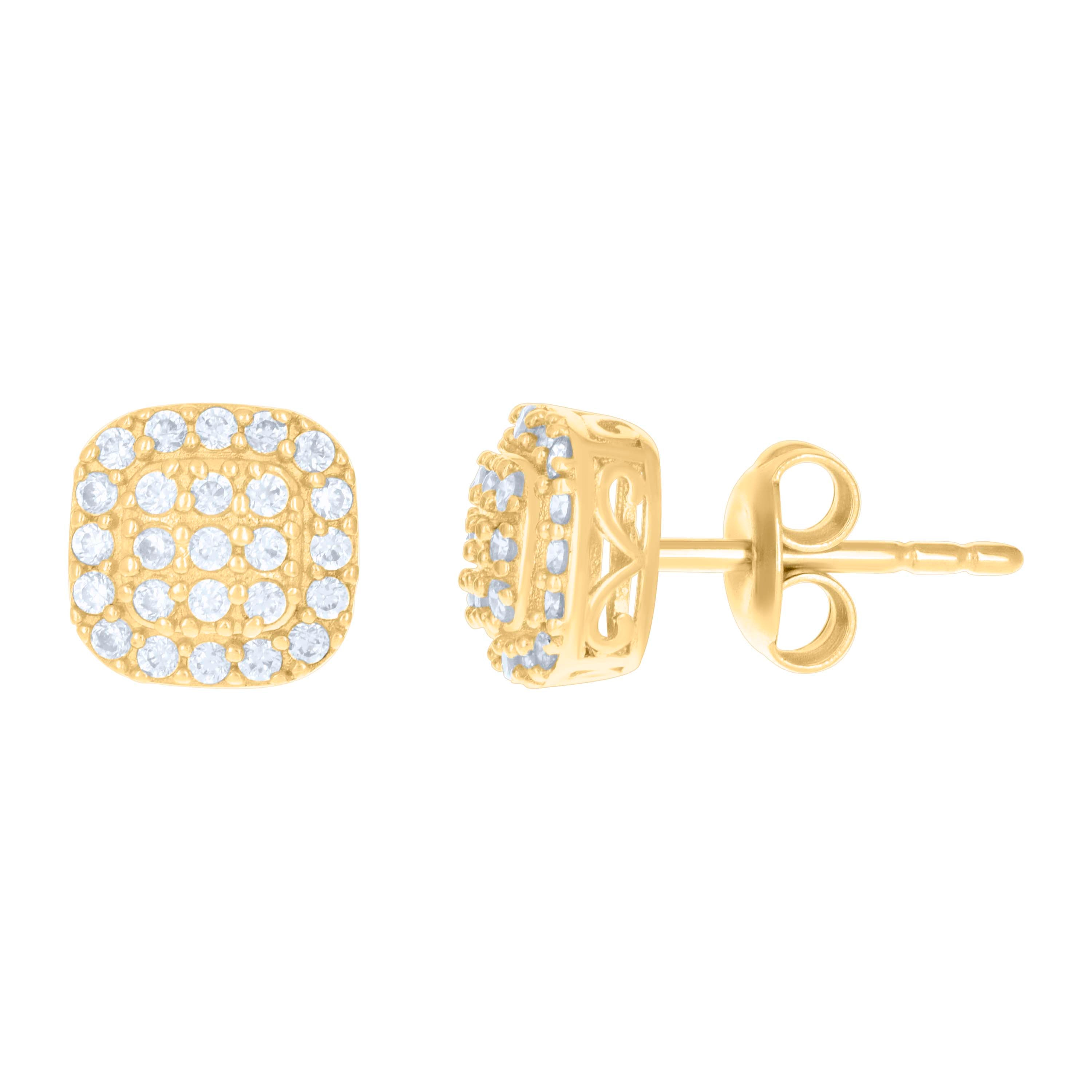 10kt Yellow Gold Womens Cubic-Zirconia Square Stud Earrings 