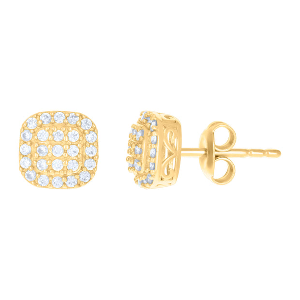 10kt Yellow Gold Womens Cubic-Zirconia Square Stud Earrings 