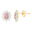 10kt Yellow Gold Womens Pink White Oval Round Cubic-Zirconia Fashion Stud Earrings
