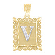 10kt Two-Tone Gold Unisex Diamond-Cut Initial V Charm Pendant