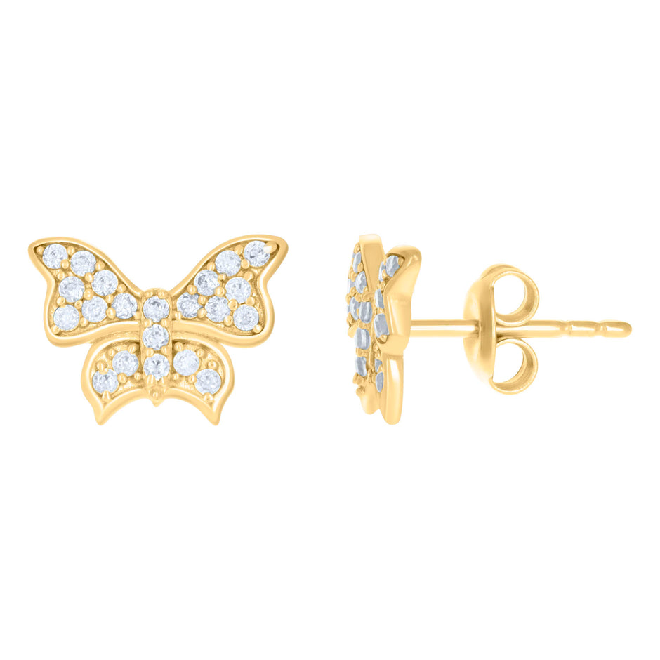 10kt Yellow Gold Womens Cubic-Zirconia Butterfly Fashion Stud Earrings
