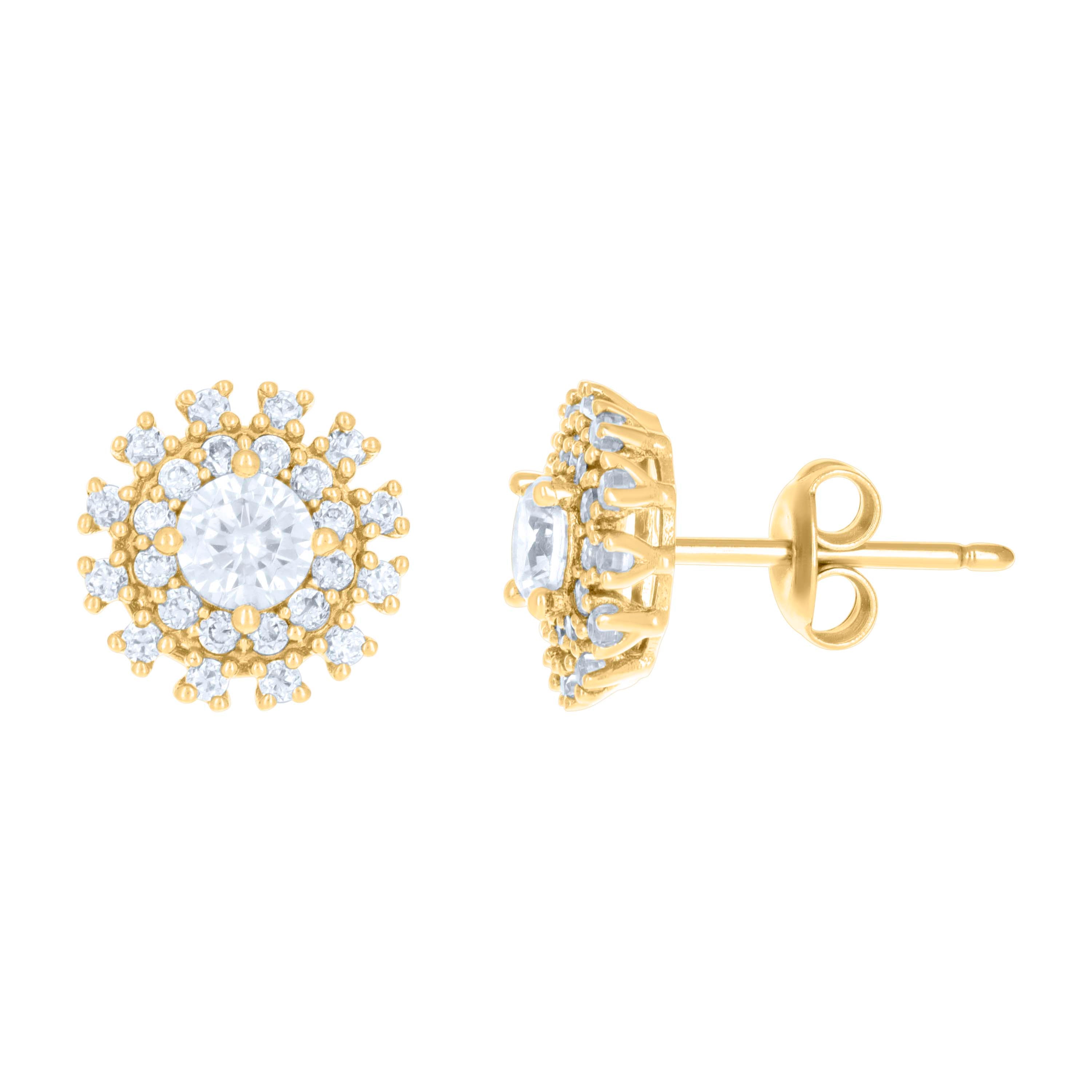 10kt Yellow Gold Womens Cubic-Zirconia Flower Stud Earrings 