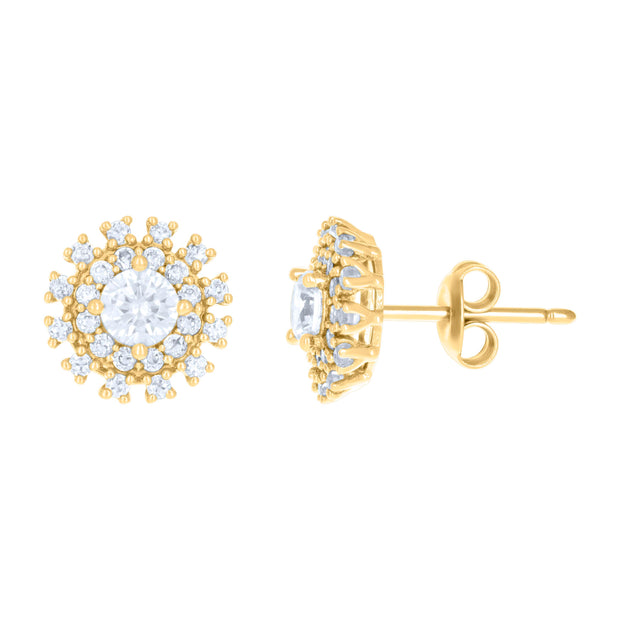 10kt Yellow Gold Womens Cubic-Zirconia Flower Stud Earrings 