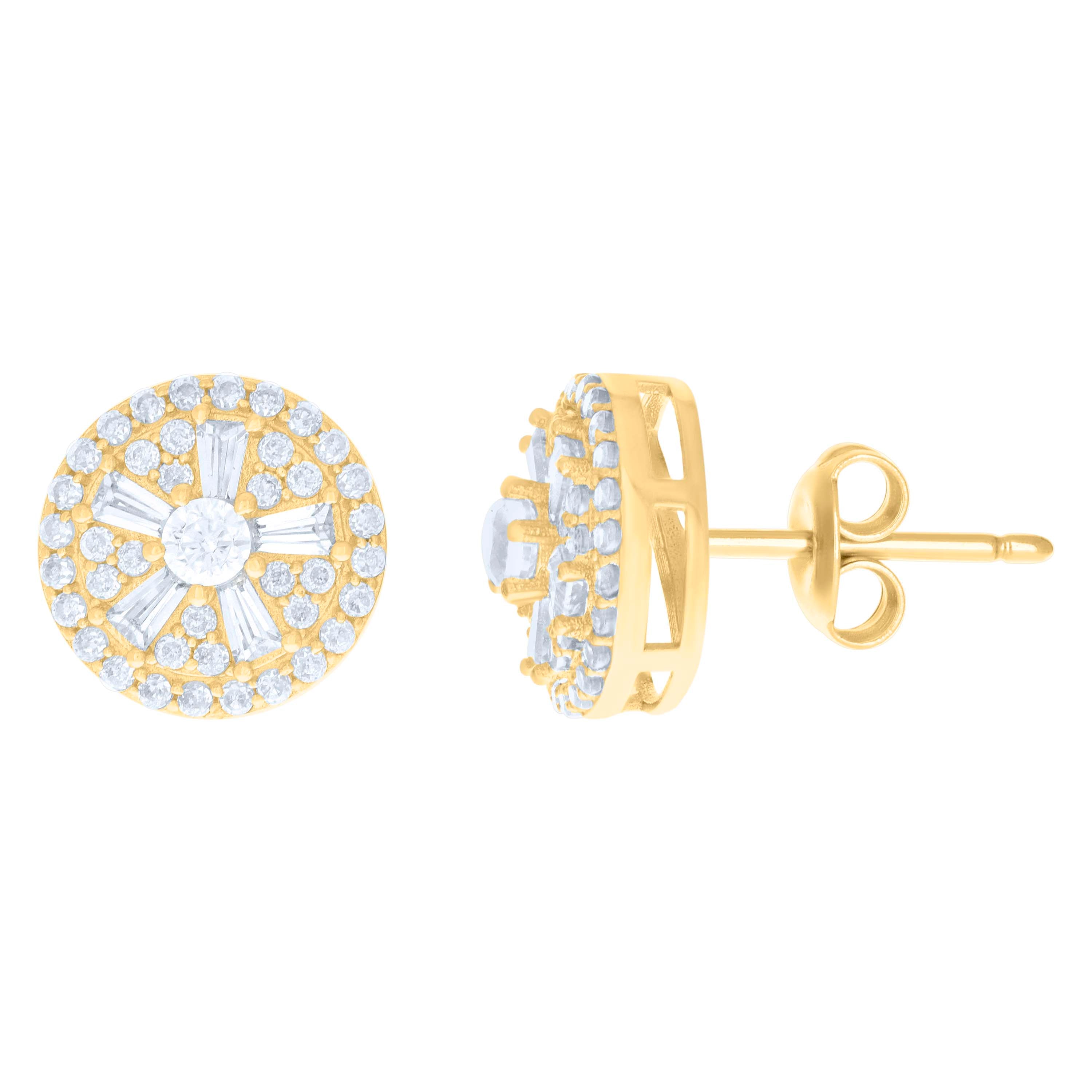 10kt Yellow Gold Womens Baguette Round Cubic-Zirconia Fashion Stud Earrings