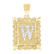 10kt Two-Tone Gold Unisex Diamond-Cut Initial W Charm Pendant