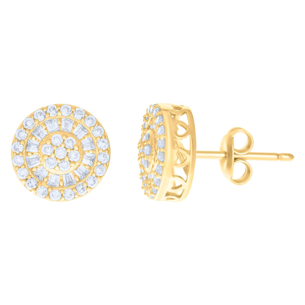 10kt Yellow Gold Womens Baguette Round Cubic-Zirconia Fashion Stud Earrings
