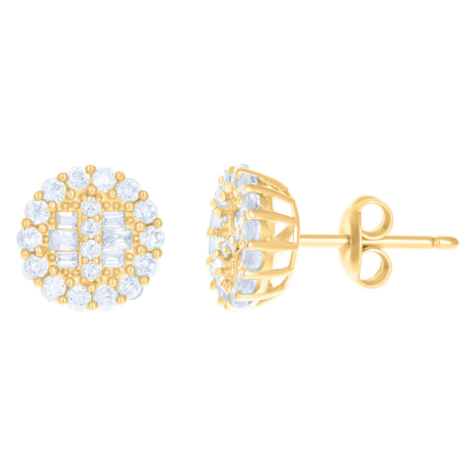 10kt Yellow Gold Womens Baguette Round Cubic-Zirconia Fashion Stud Earrings