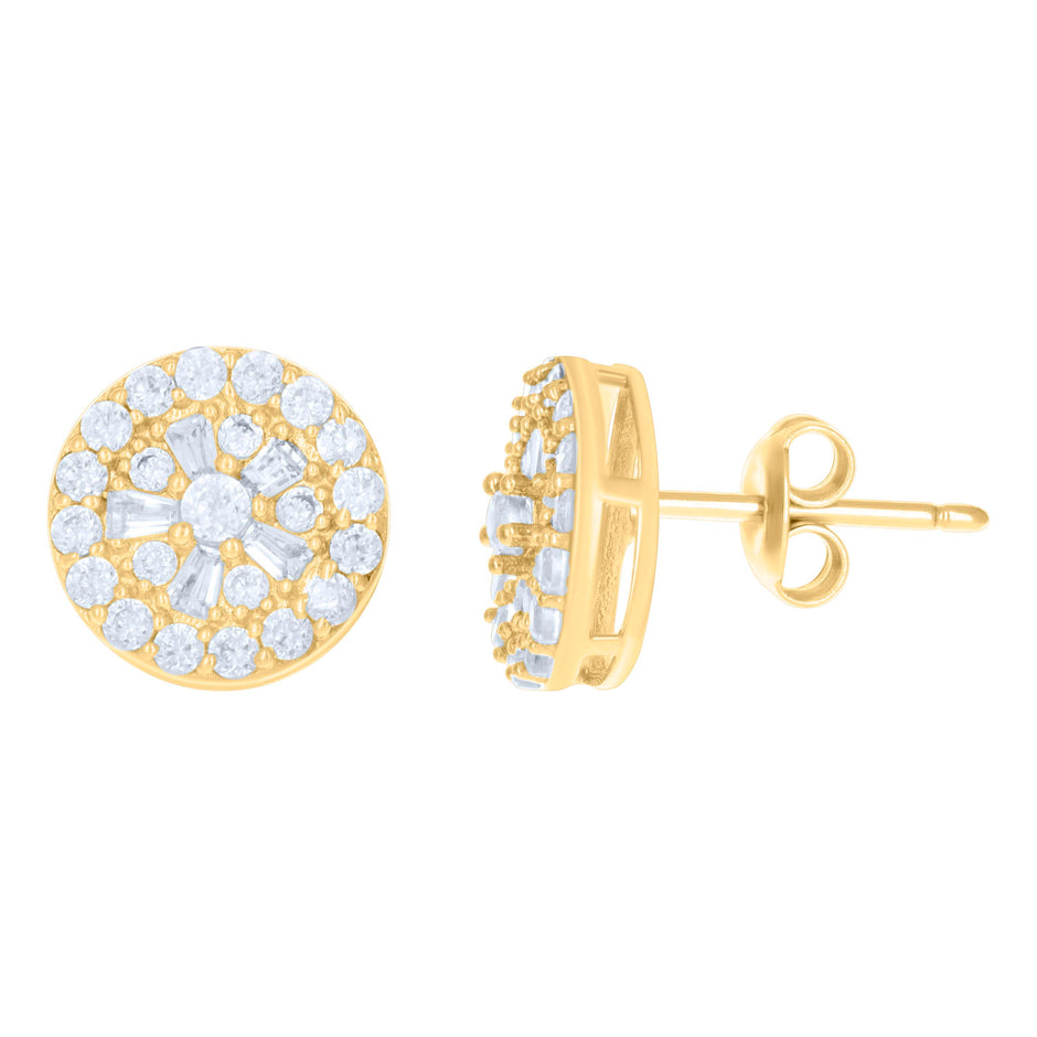 10kt Yellow Gold Womens Baguette Round Cubic-Zirconia Fashion Stud Earrings 