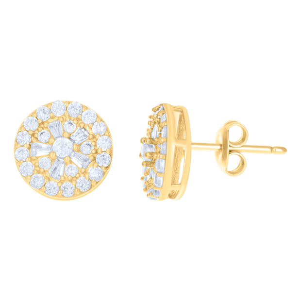 10kt Yellow Gold Womens Baguette Round Cubic-Zirconia Fashion Stud Earrings 