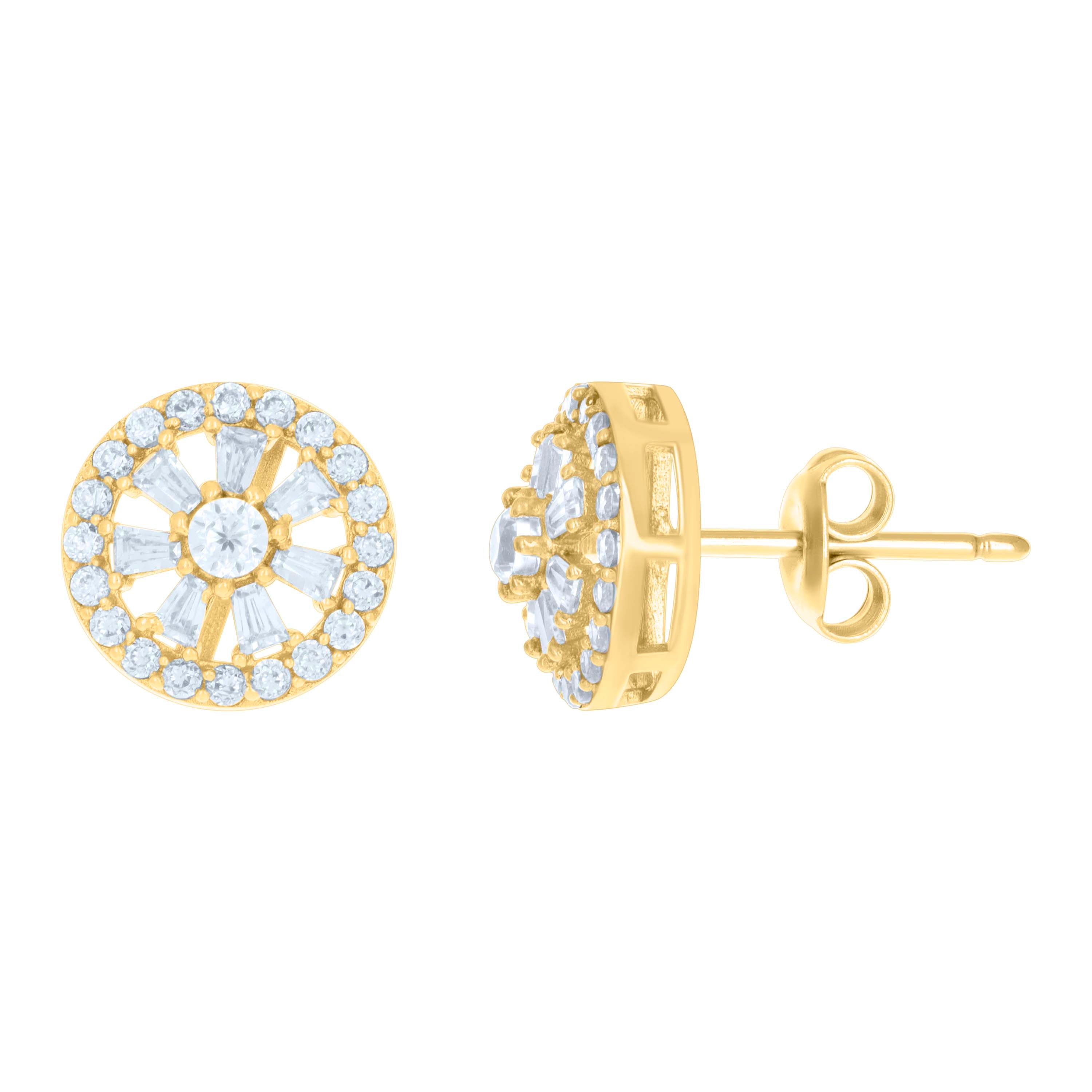 10kt Yellow Gold Womens Baguette Round Cubic-Zirconia Fashion Stud Earrings 