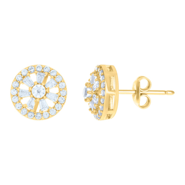 10kt Yellow Gold Womens Baguette Round Cubic-Zirconia Fashion Stud Earrings 
