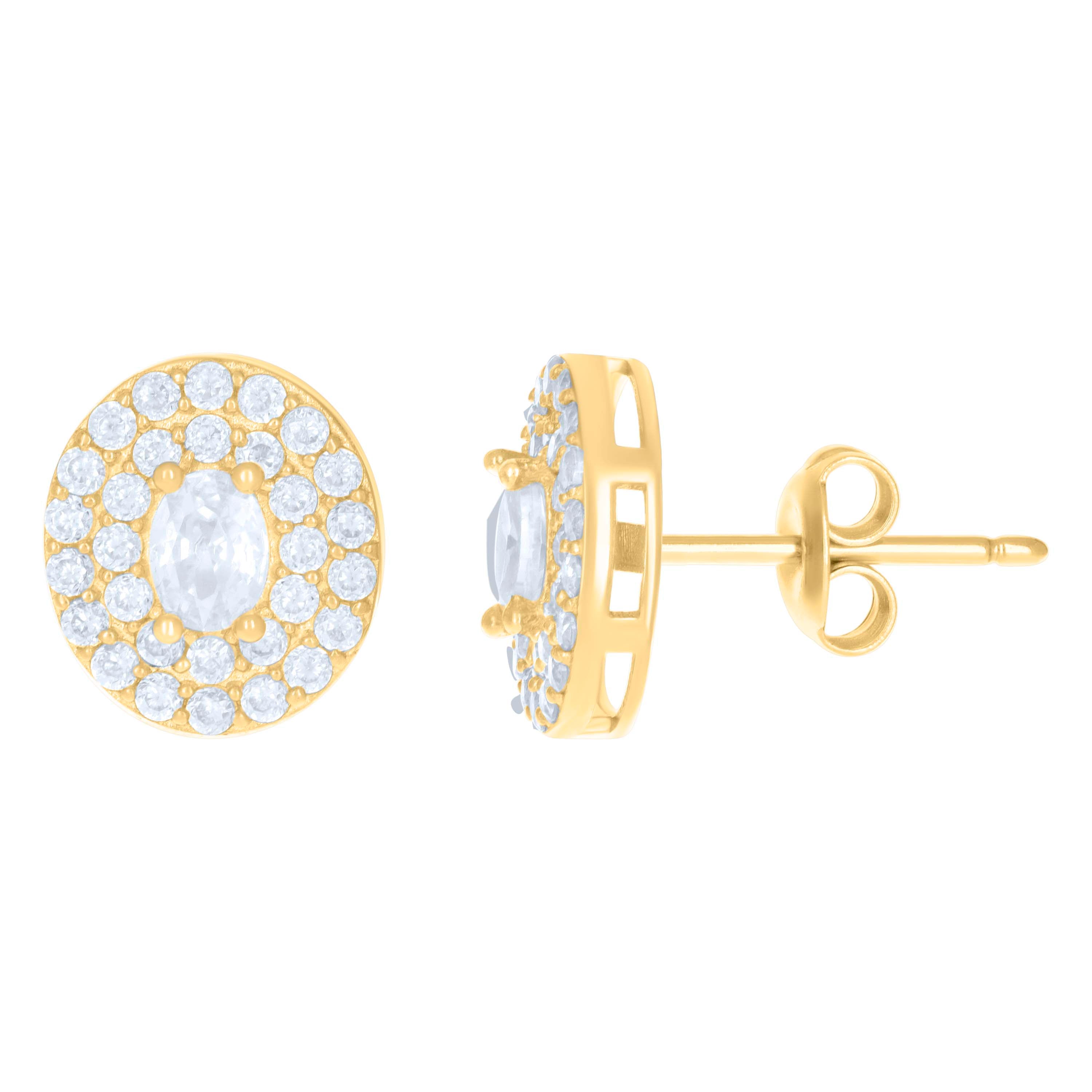 10kt Yellow Gold Womens Oval Round Cubic-Zirconia Fashion Stud Earrings