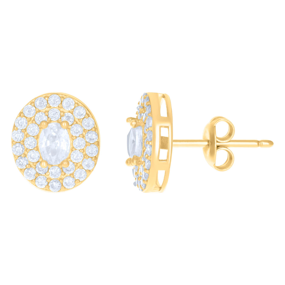 10kt Yellow Gold Womens Oval Round Cubic-Zirconia Fashion Stud Earrings