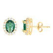 10kt Yellow Gold Womens Green White Oval Round Cubic-Zirconia Oval Fashion Stud Earrings