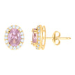 10kt Yellow Gold Womens Pink White Oval Round Cubic-Zirconia Oval Fashion Stud Earrings