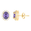 10kt Yellow Gold Womens Purple White Oval Round Cubic-Zirconia Oval Fashion Stud Earrings