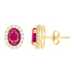 10kt Yellow Gold Womens Red White Oval Round Cubic-Zirconia Oval Fashion Stud Earrings