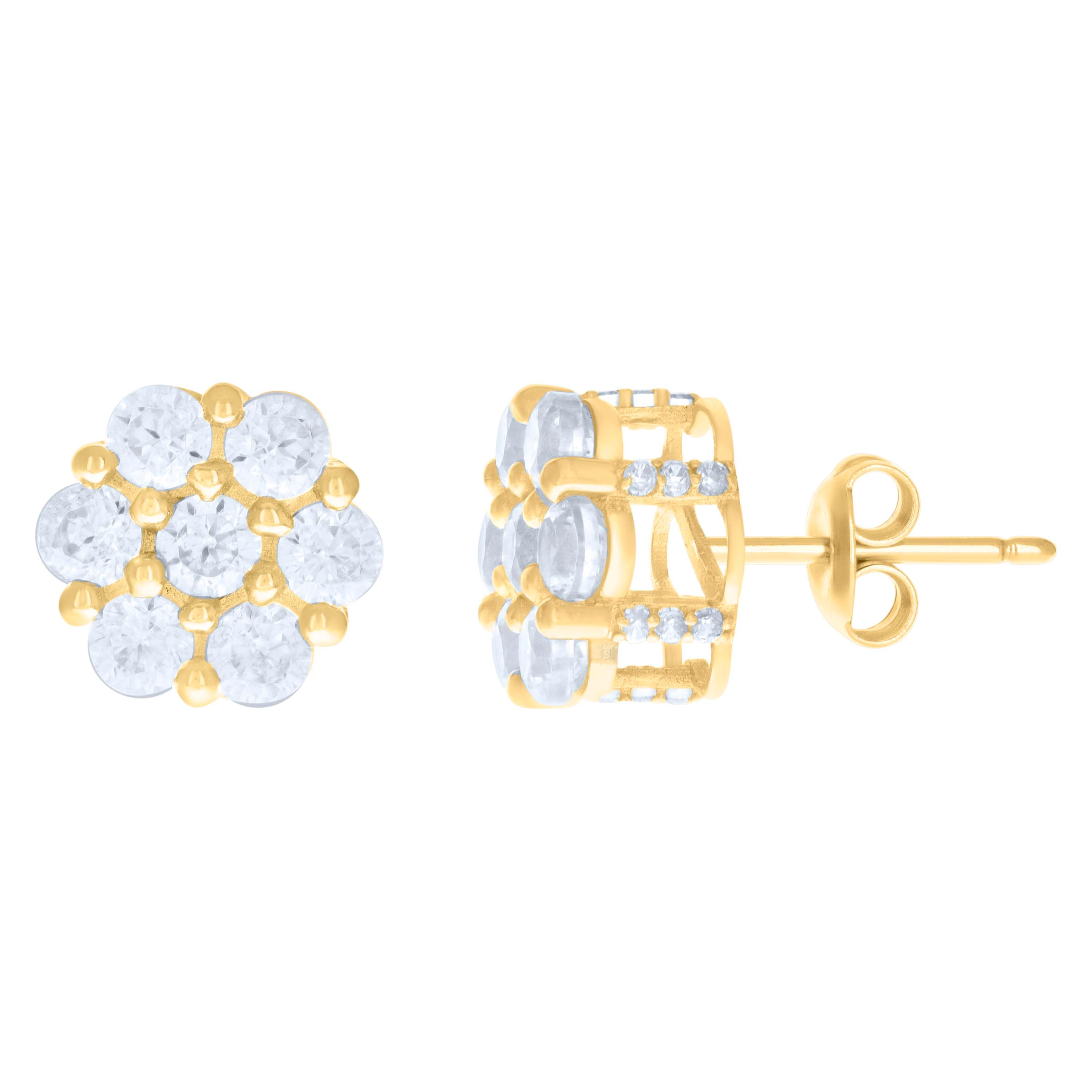 10kt Yellow Gold Womens Cubic-Zirconia Flower Fashion Stud Earrings