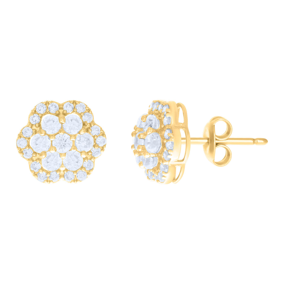 10kt Yellow Gold Womens Cubic-Zirconia Flower Fashion Stud Earrings