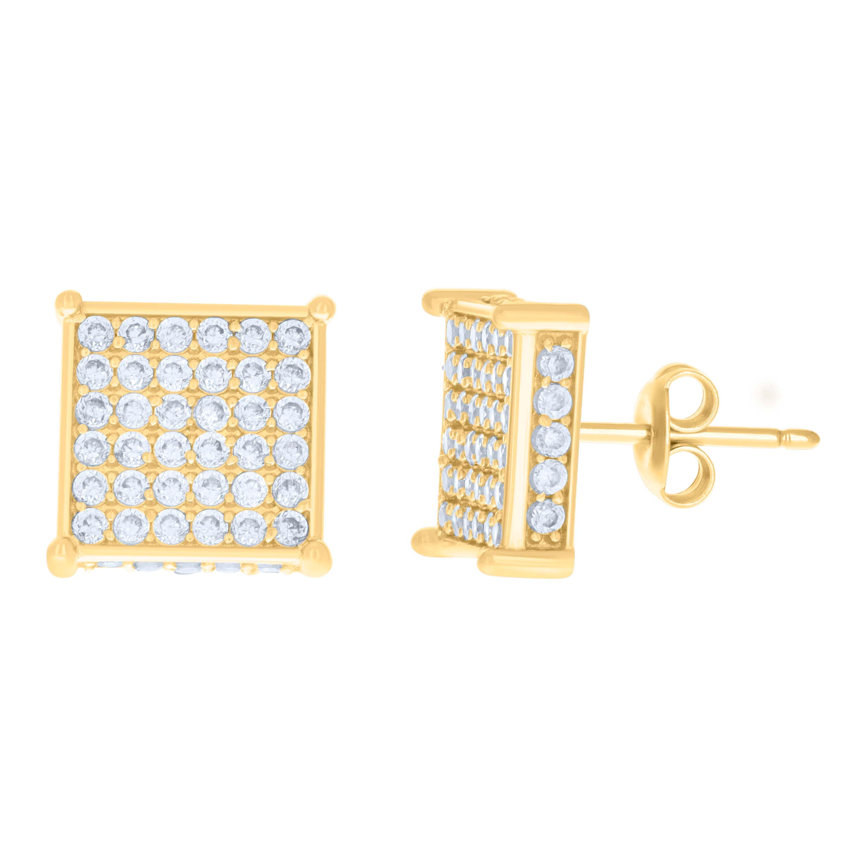 10kt Yellow Gold Womens Cubic-Zirconia Square Fashion Stud Earrings
