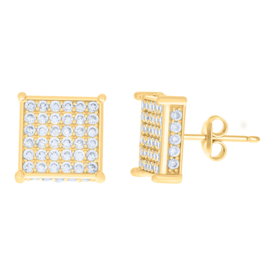 10kt Yellow Gold Womens Cubic-Zirconia Square Fashion Stud Earrings