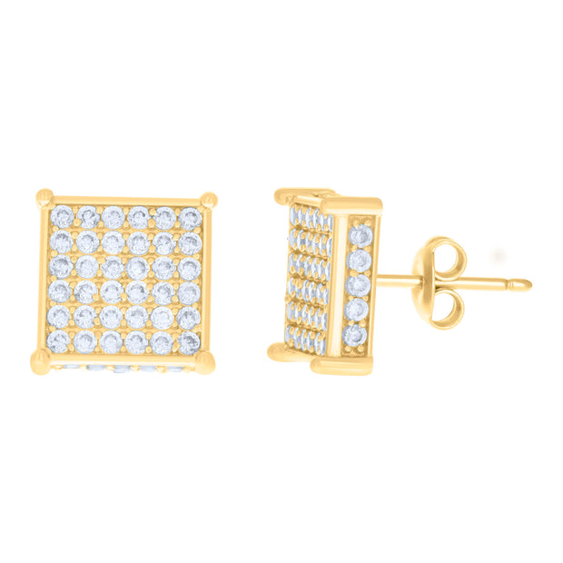 10kt Yellow Gold Womens Cubic-Zirconia Square Fashion Stud Earrings