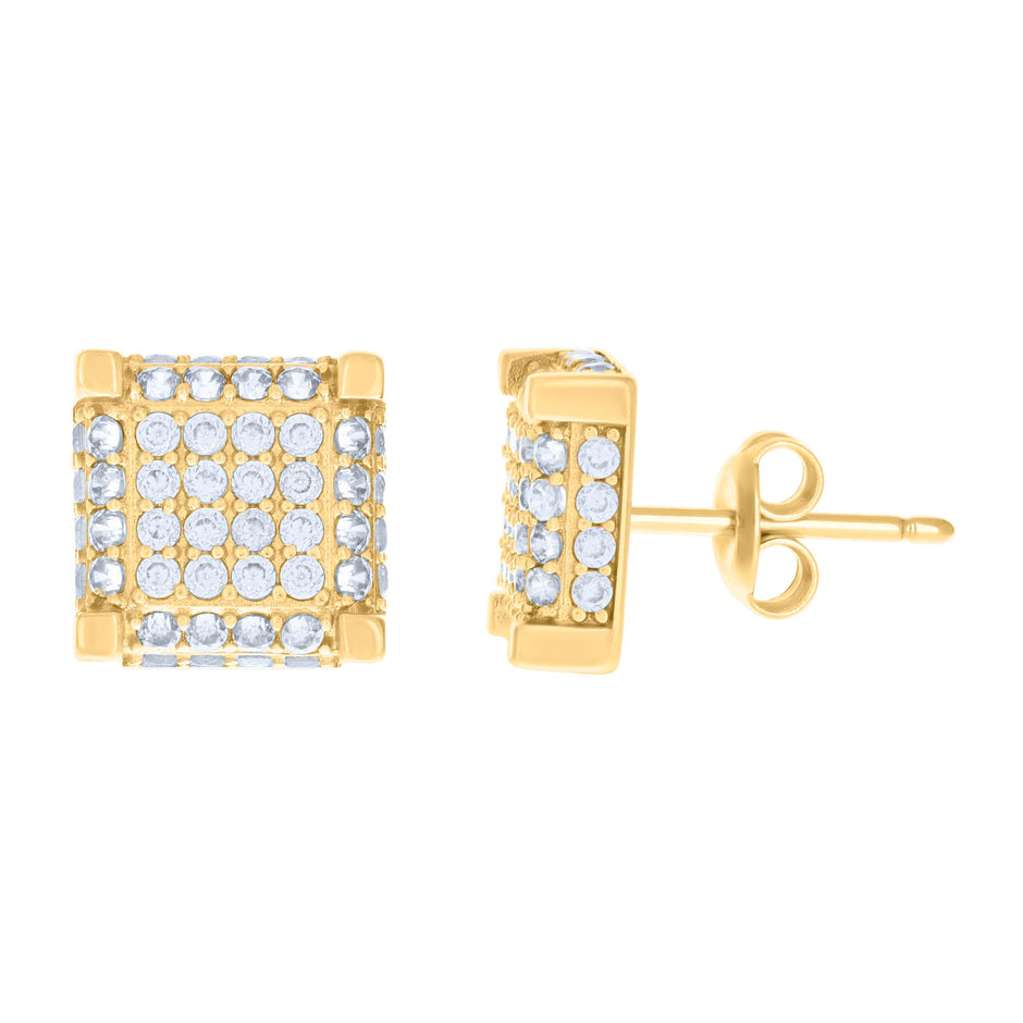 10kt Yellow Gold Womens Cubic-Zirconia Square Fashion Stud Earrings
