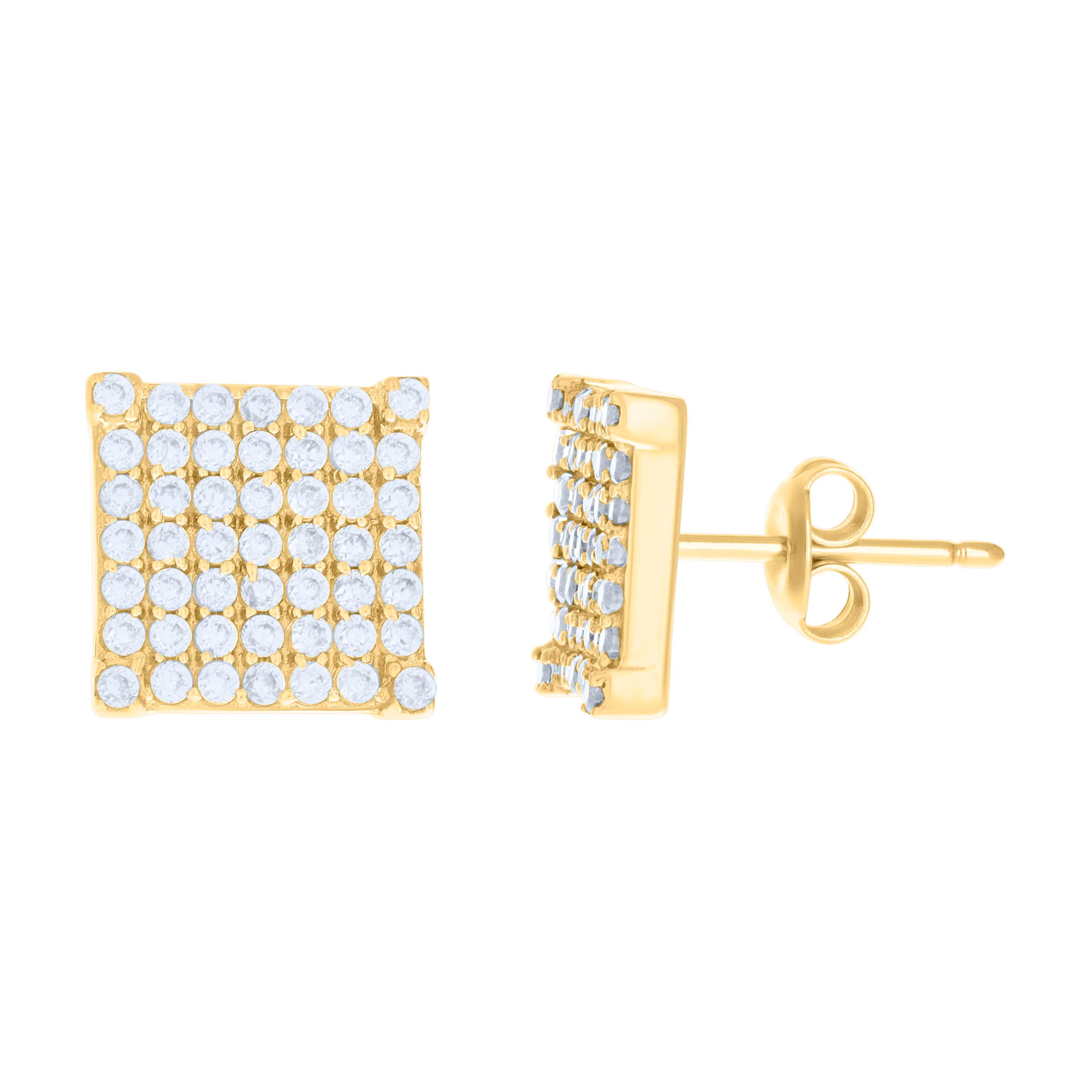 10kt Yellow Gold Womens Cubic-Zirconia Square Fashion Stud Earrings