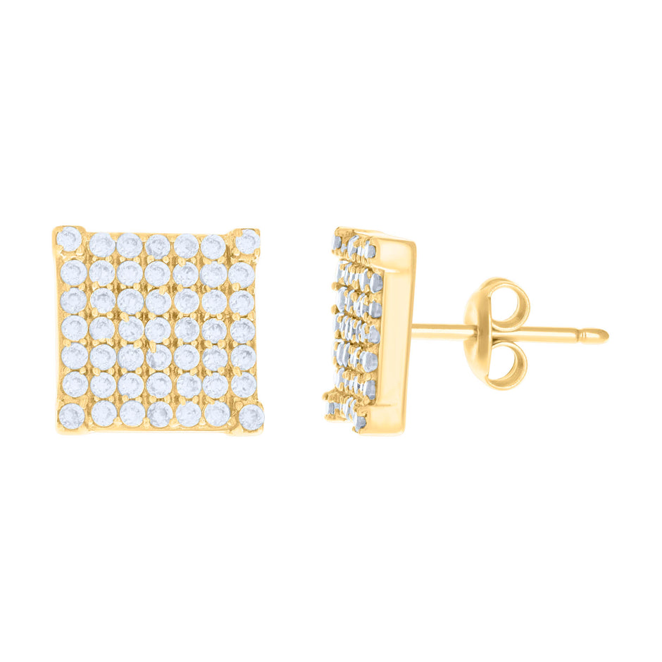 10kt Yellow Gold Womens Cubic-Zirconia Square Fashion Stud Earrings