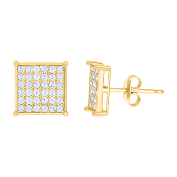 10kt Yellow Gold Womens Cubic-Zirconia Square Stud Earrings 