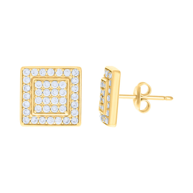 10kt Yellow Gold Womens Cubic-Zirconia Square Fashion Stud Earrings