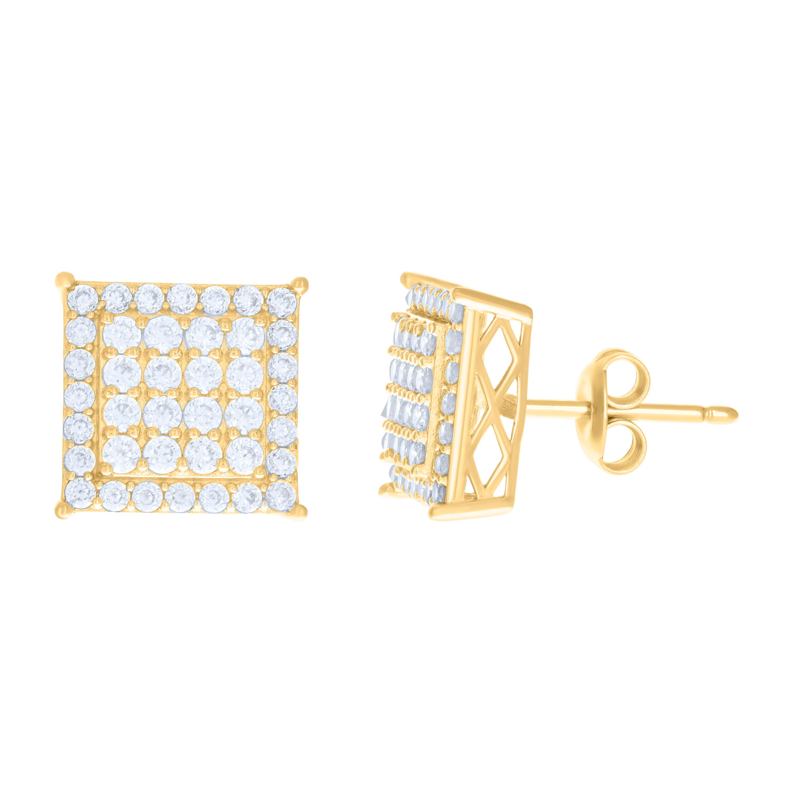10kt Yellow Gold Womens Cubic-Zirconia Square Fashion Stud Earrings